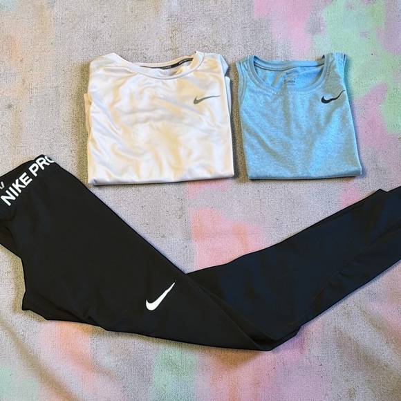 Nike Other - Nike Girls Black Leggings with Pink and Blue Tops